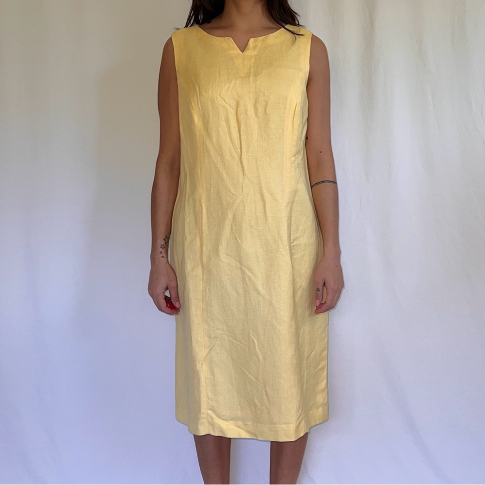 Cynthia Taylor Vintage Yellow Floral Embroidered Dress Suit Set Linen Blend